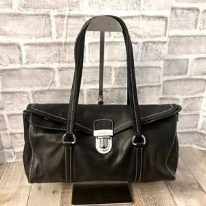 PRADA Easy Push Lock Satchel BLACK Daino Leather